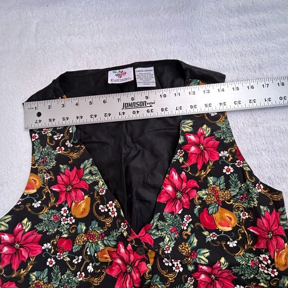 Vintage Nutcracker Womens Large Christmas Holiday Floral Vest Black Cottagecore - Picture 5 of 7
